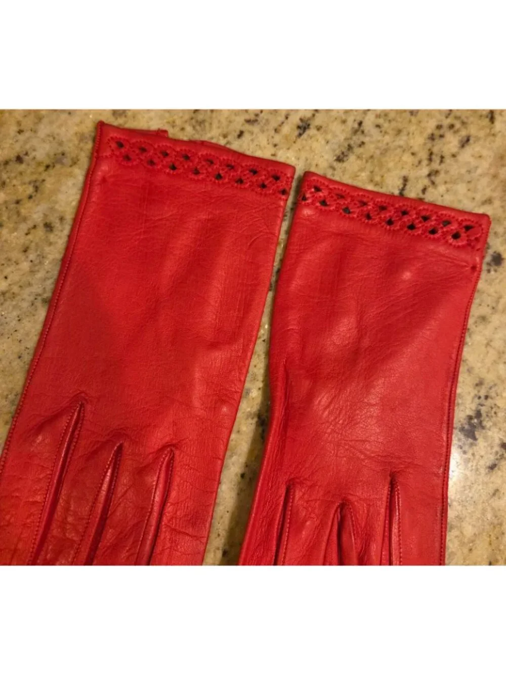 Vintage Womens Size M Red Soft Leather Formal Gloves Eyelet Wrist Italy
